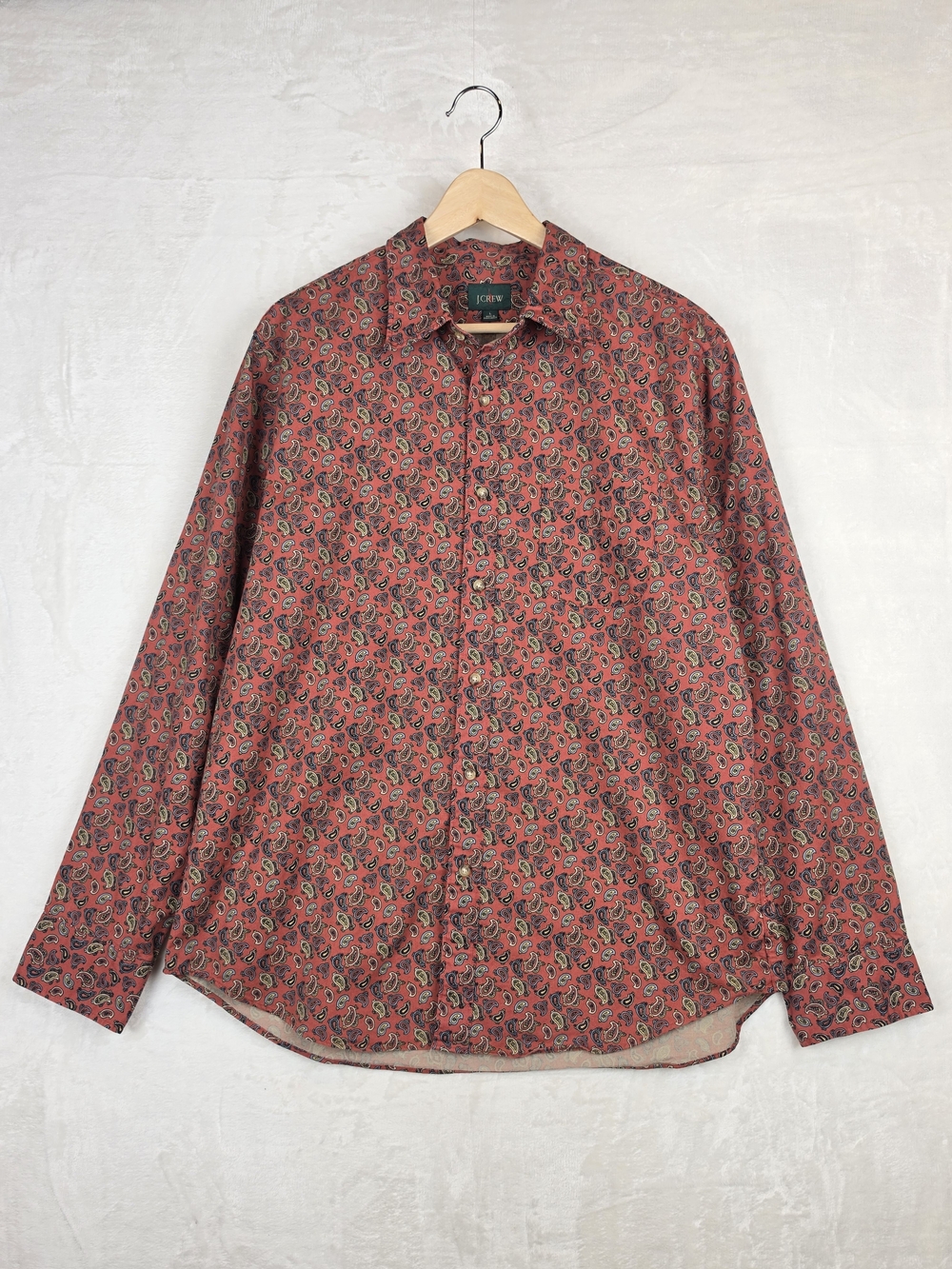 J.Crew Oarsman Mens‎ Large Paisley Button Down Shirt Rust Red Long Sleeve Cotton